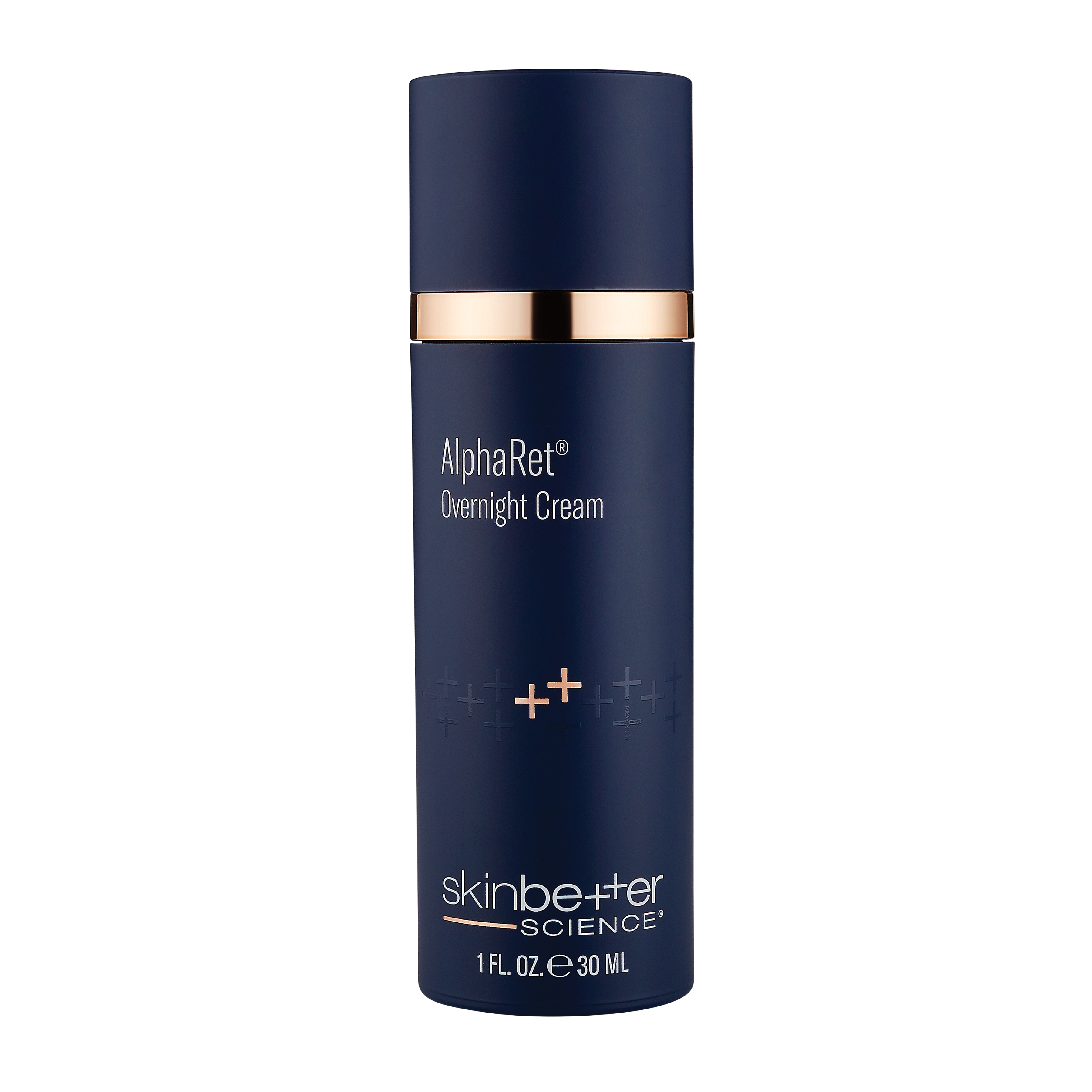 Blue skincare bottle labeled 'AlphaRet Overnight Cream' by 'skinbetter science' on a white background
