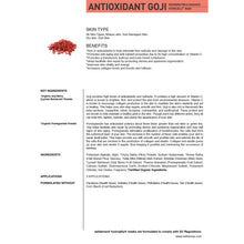 Load image into Gallery viewer, Product label for Antioxidant Goji mask with text and ingredients list on a white background