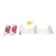 Two mixing containers, measuring cup, spatula, and two jelly masks on a white background