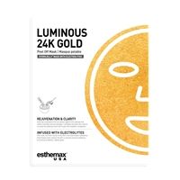 Esther Gold mask packaging with gold mask on a white background