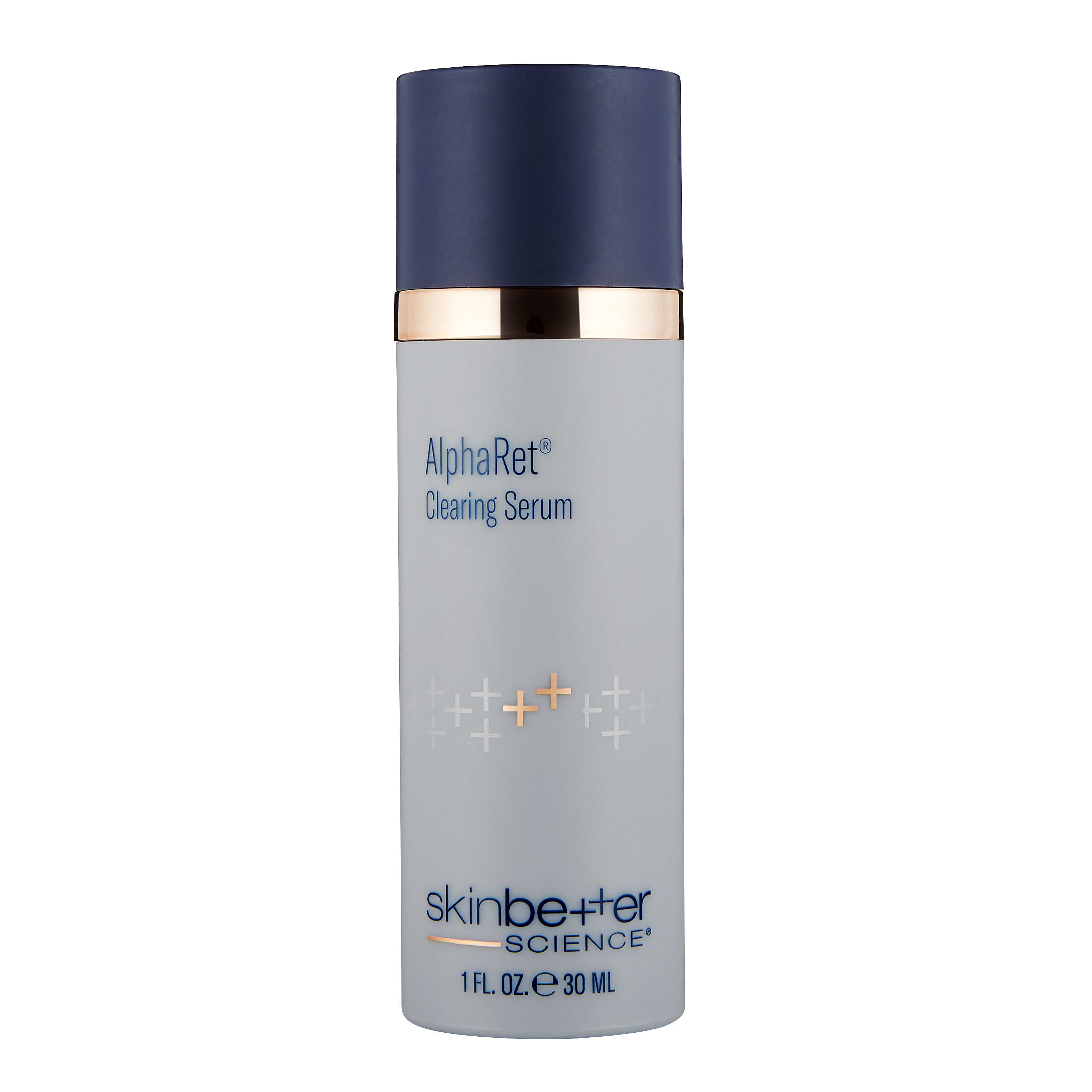 AlphaRet Clearing Serum bottle with blue cap and white body on a white background