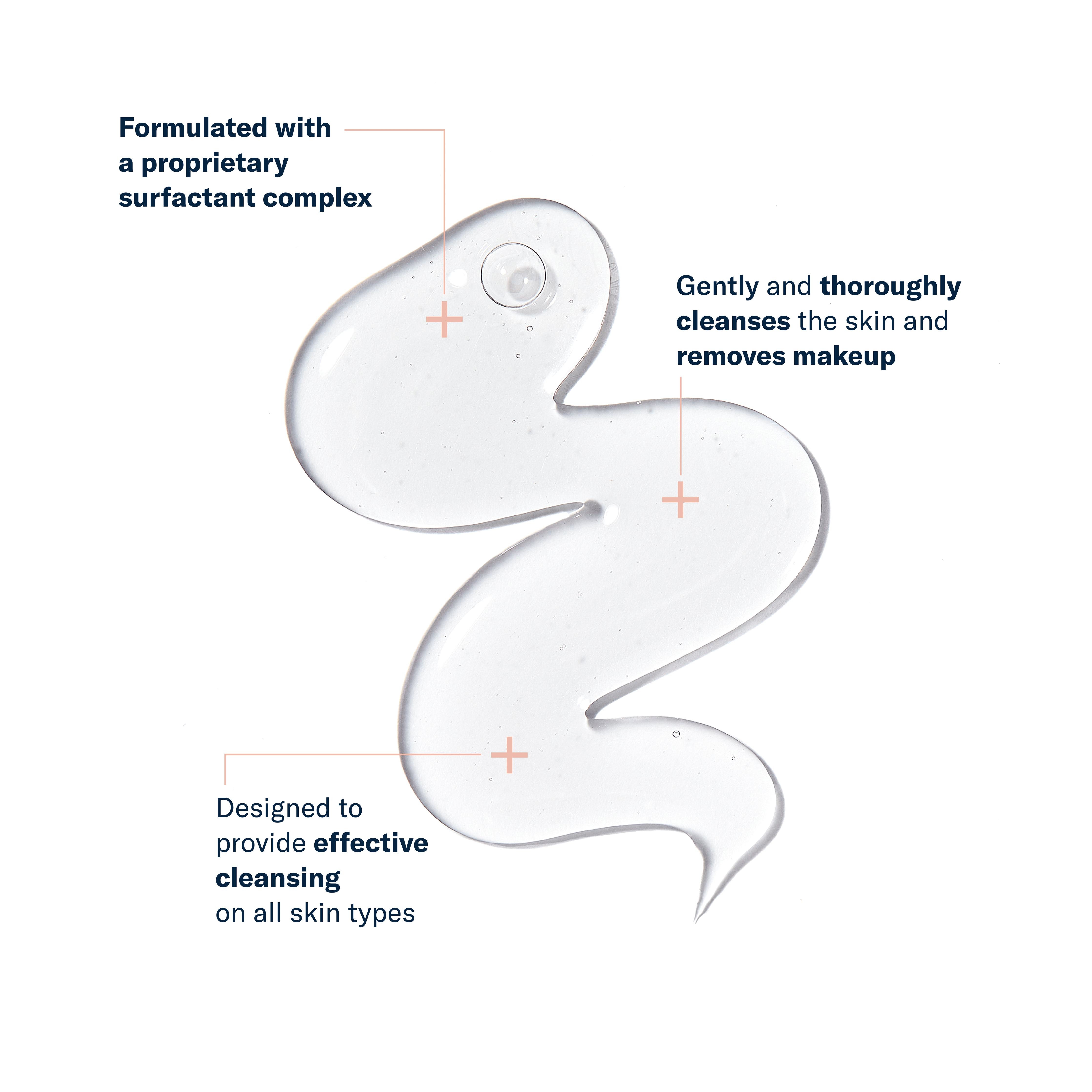 Clear liquid with text about its properties on a white background