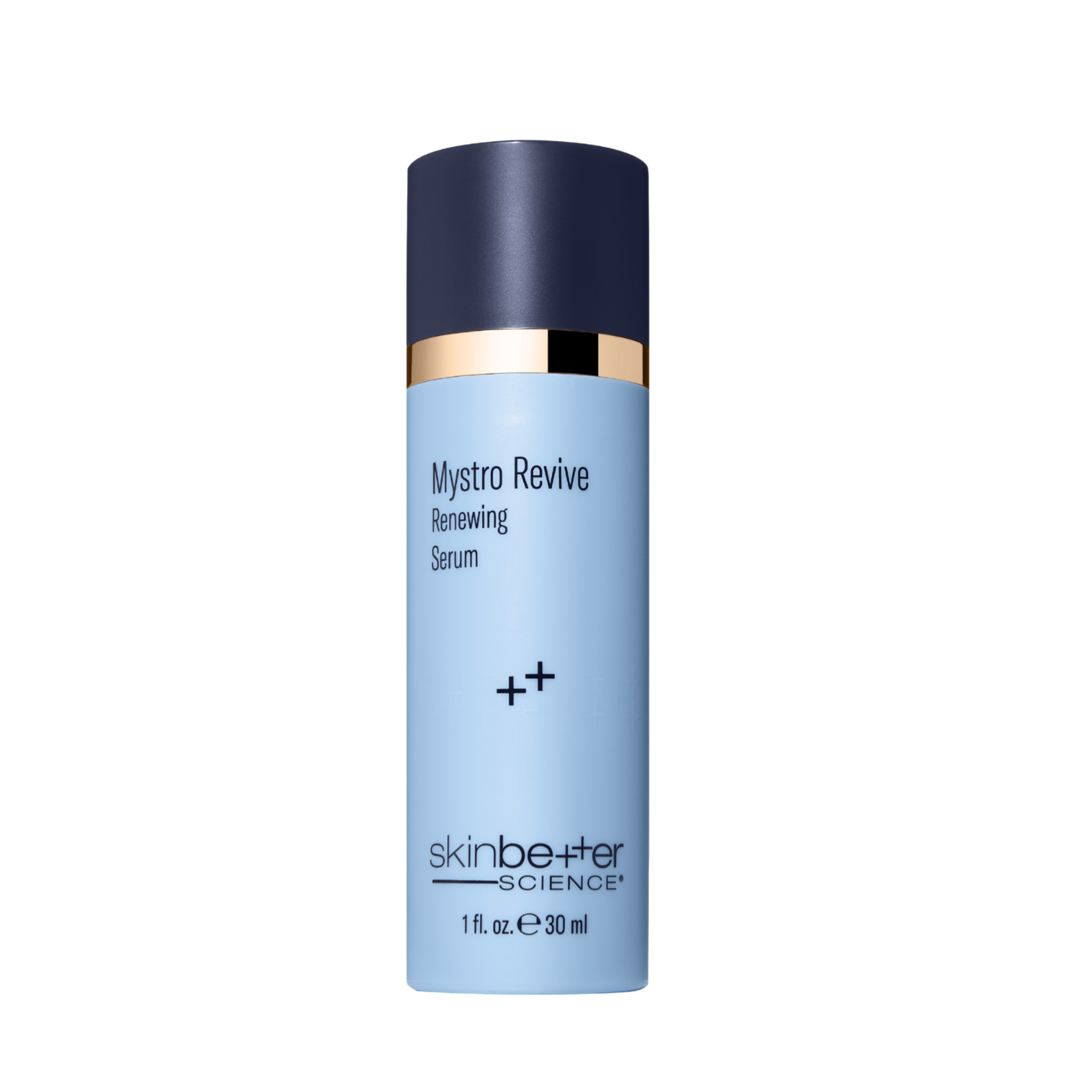 Skincare serum bottle labeled 'Mystro Revive Renewing Serum' by 'skinbetter science' on a white background.