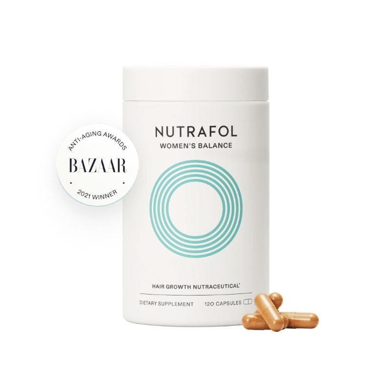 Nutrafol Women's Balance dietary supplement container with capsules on a white background
