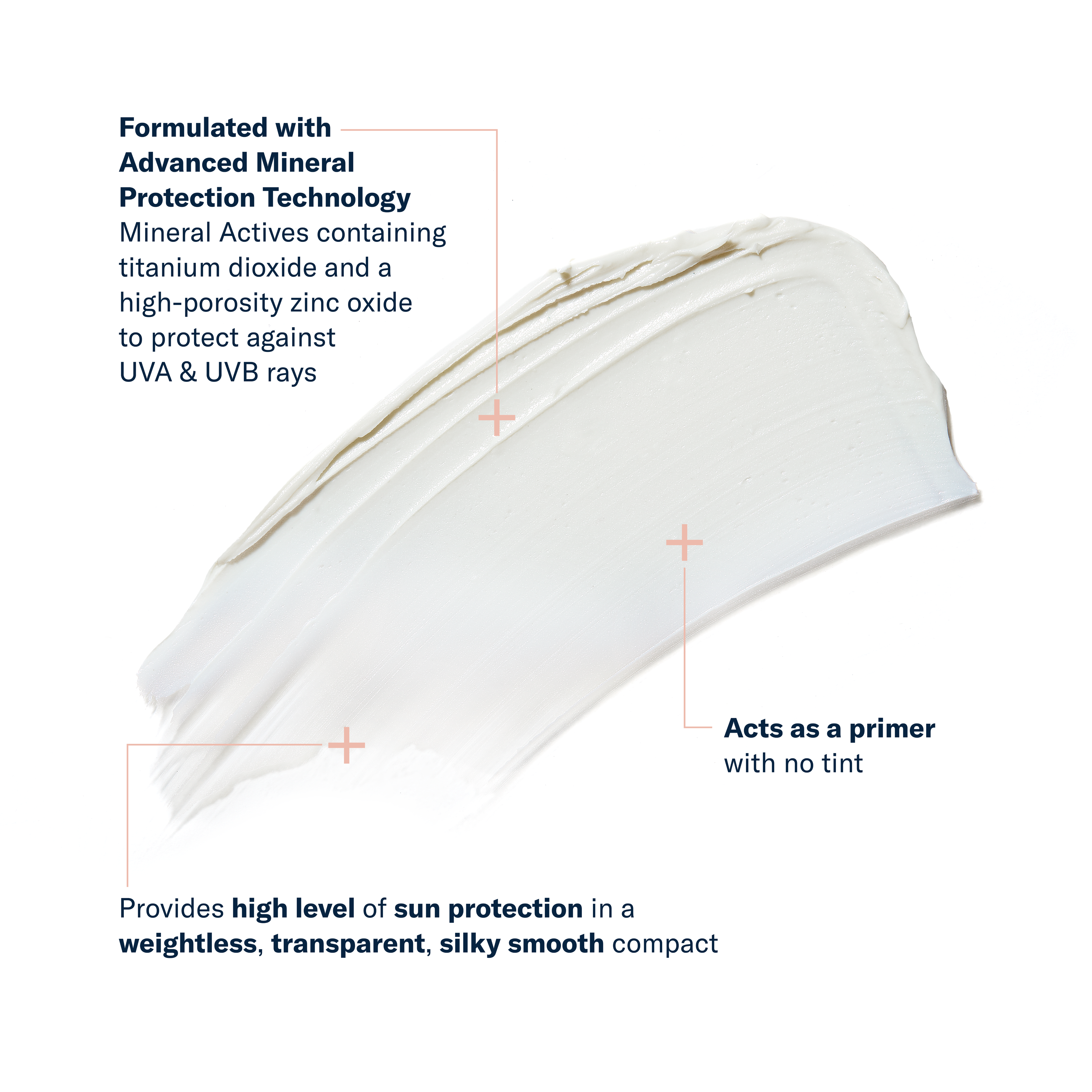White mineral sunscreen product with text on a white background