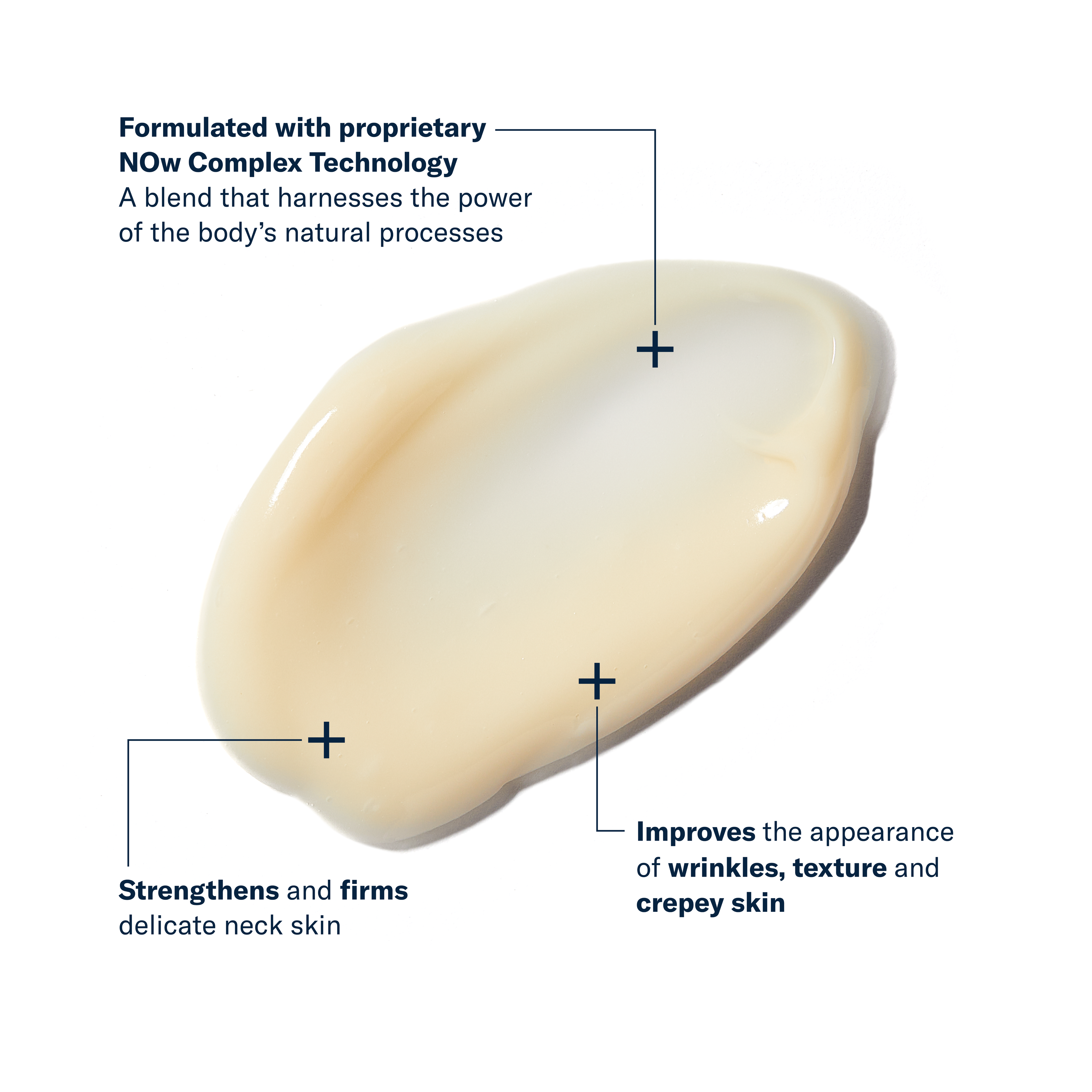 Skincare product with text highlighting its benefits on a white background